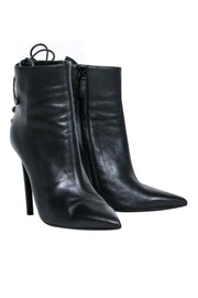 Current Boutique-Balenciaga – Black Leather Pointy Toe Booties w/ Lace Up Back Sz 7.5