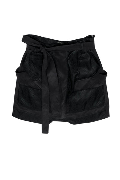 Current Boutique-Balenciaga - Black Reptile Embossed Belted Silk Miniskirt Sz 2