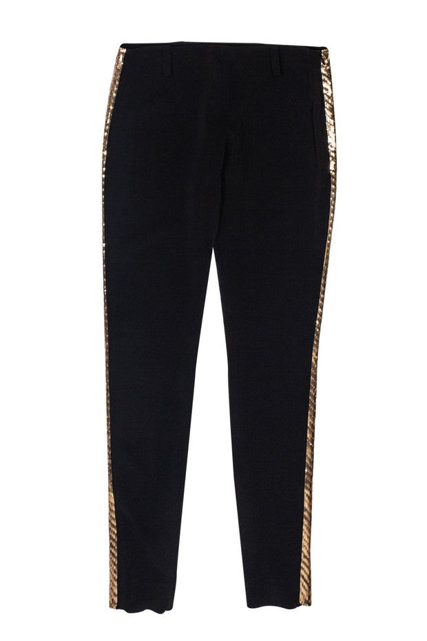 Current Boutique-Balenciaga - Black Tuxedo-Style Skinny Pants w/ Gold Sequins Sz 8