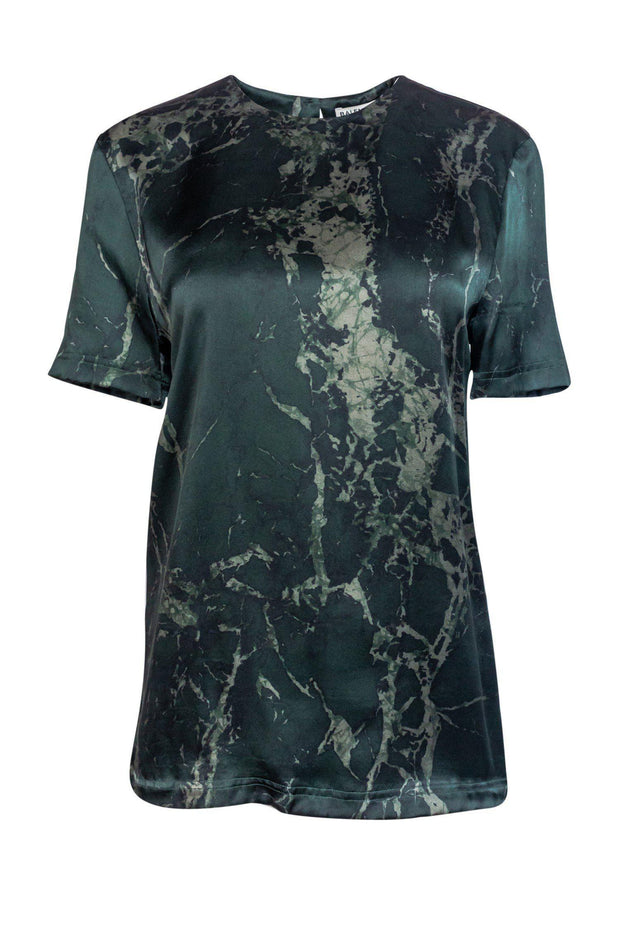 Current Boutique-Balenciaga - Green Marble Print Silk Top Sz 6