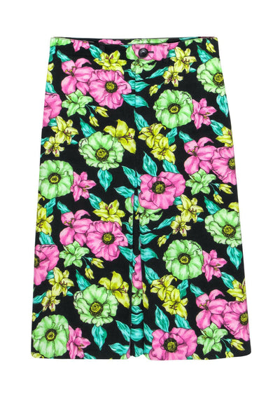 Current Boutique-Balenciaga - Green & Pink Printed Floral Denim Skirt Sz S