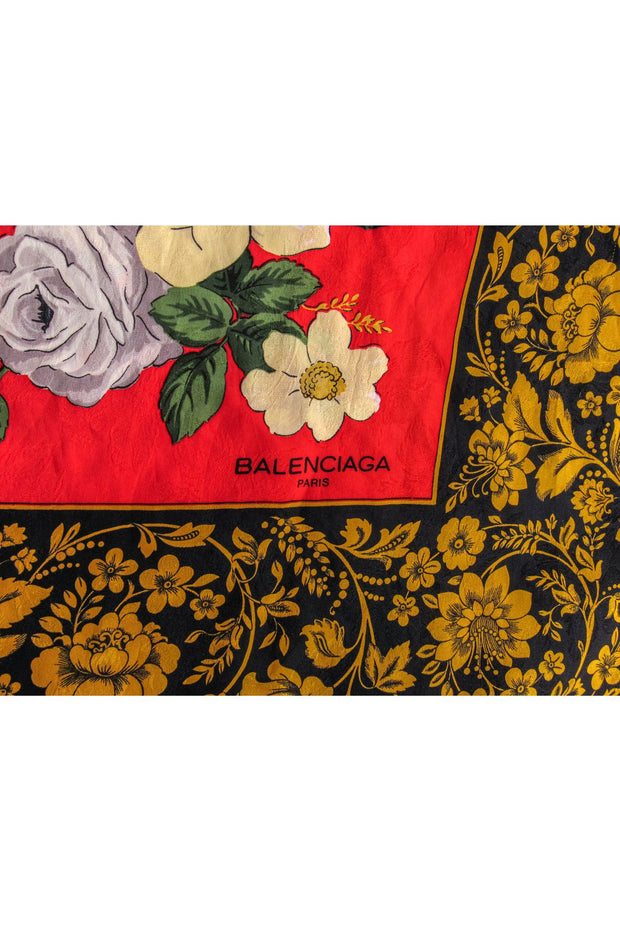 Current Boutique-Balenciaga - Red Floral Silk Square Scarf