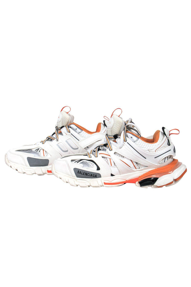 Current Boutique-Balenciaga - White & Orange Chunky Track Sneakers Sz 8