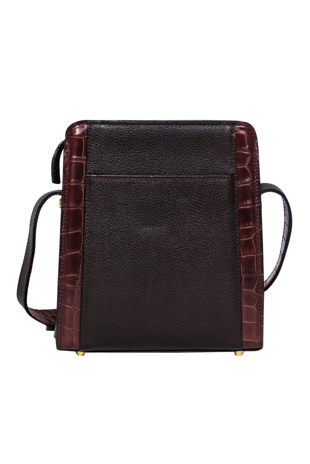 Current Boutique-Bally - Brown Pebbled Leather & Alligator Embossed Rectangle Crossbody