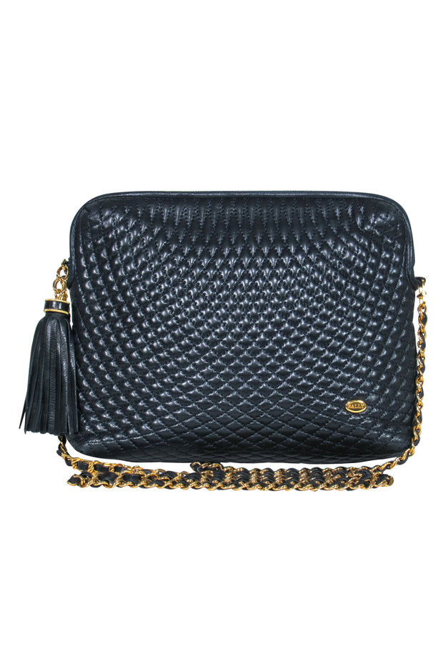Current Boutique-Bally - Midnight Blue Quilted Leather Crossbody w/ Chain Strap