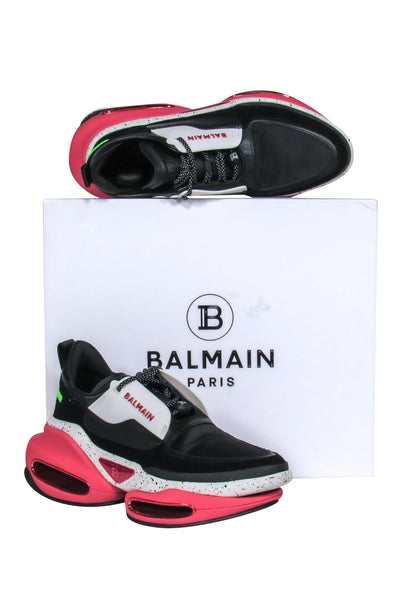 Current Boutique-Balmain - Black, White & Pink Chunky "B-Bold" Sneakers Sz 10