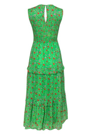 Current Boutique-Banjanan - Green Floral Smocked Bodice Ruffled Cotton Maxi Dress Sz L