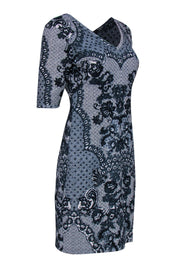 Current Boutique-Baraschi - Navy & White Scrolled Patterned Sheath Dress Sz 4