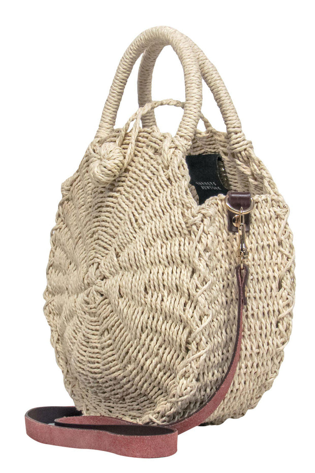 Current Boutique-Barney's New York - Beige Straw Woven Round Convertible Crossbody w/ Leather Strap