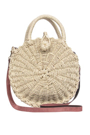 Current Boutique-Barney's New York - Beige Straw Woven Round Convertible Crossbody w/ Leather Strap