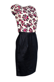 Current Boutique-Barney's New York Co-Op - Cream & Pink Floral Dress w/ Black Skirt Sz 2