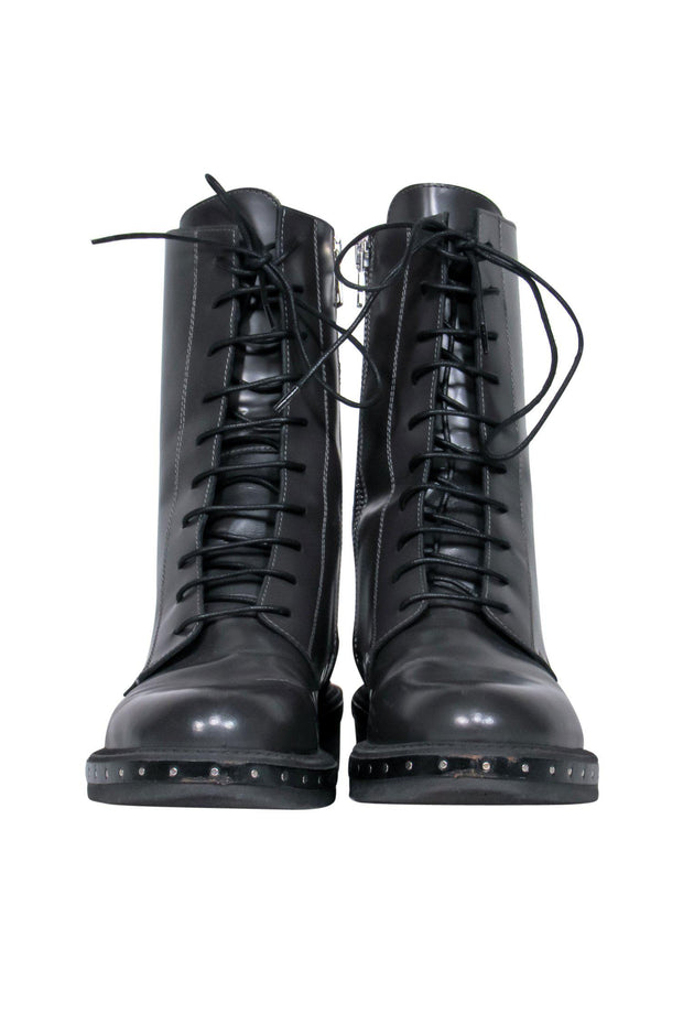 Barney's New York - Dark Grey Lace-Up Combat Boots Sz 8 – Current Boutique