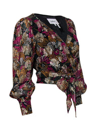 Current Boutique-Ba&sh - Black & Multicolor Metallic Floral Print Wrap Blouse Sz XS