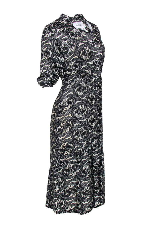 Current Boutique-Ba&sh - Black & White Paisley Print Quarter Sleeve "Song" Midi Dress Sz XS