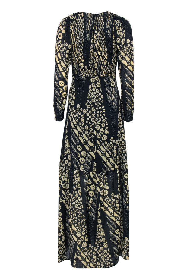 Current Boutique-Ba&sh - Navy & Beige Floral Maxi Dress w/ Sheer Sleeves Sz 0