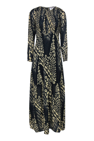 Current Boutique-Ba&sh - Navy & Beige Floral Maxi Dress w/ Sheer Sleeves Sz 0