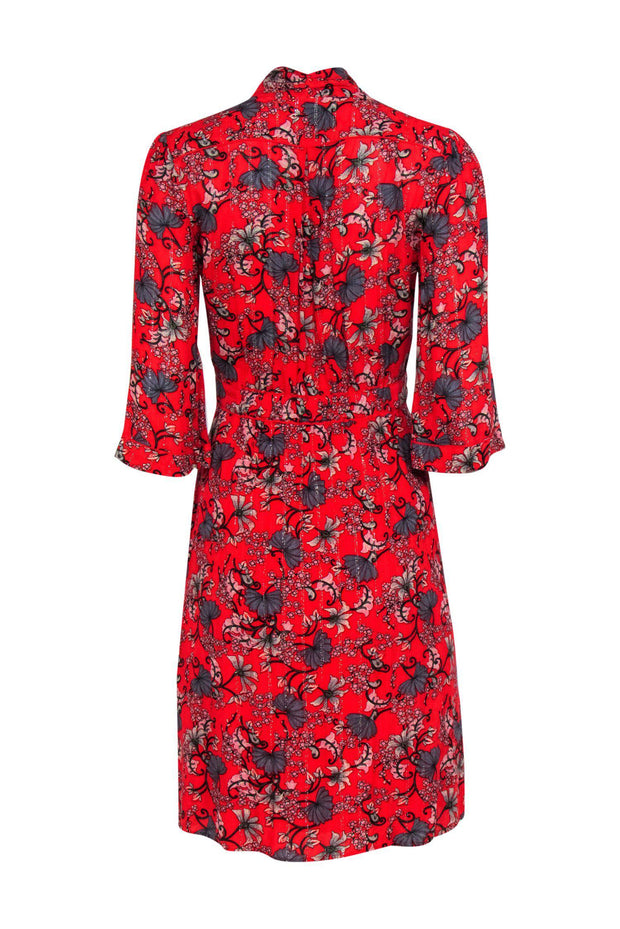 Current Boutique-Ba&sh - Red 3/4 Sleeve Floral Print Midi Dress w/ Metallic Detailing Sz 0