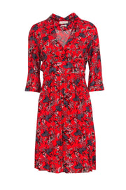 Current Boutique-Ba&sh - Red 3/4 Sleeve Floral Print Midi Dress w/ Metallic Detailing Sz 0