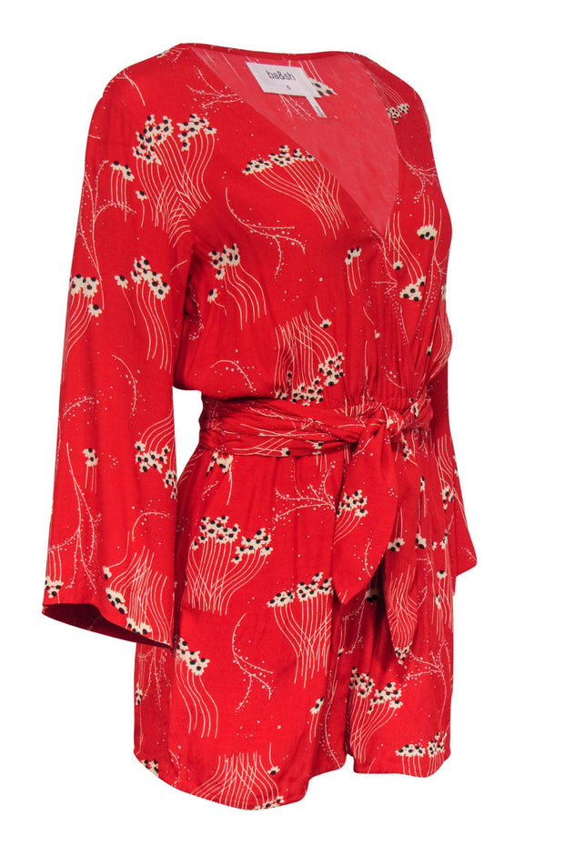 Current Boutique-Ba&sh - Red Floral Faux Wrap-Style Romper Sz 4