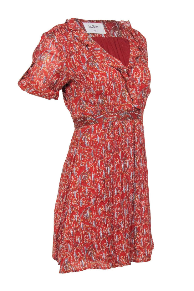 Current Boutique-Ba&sh - Rust Paisley & Metallic Print Short Sleeve Dress Sz 0