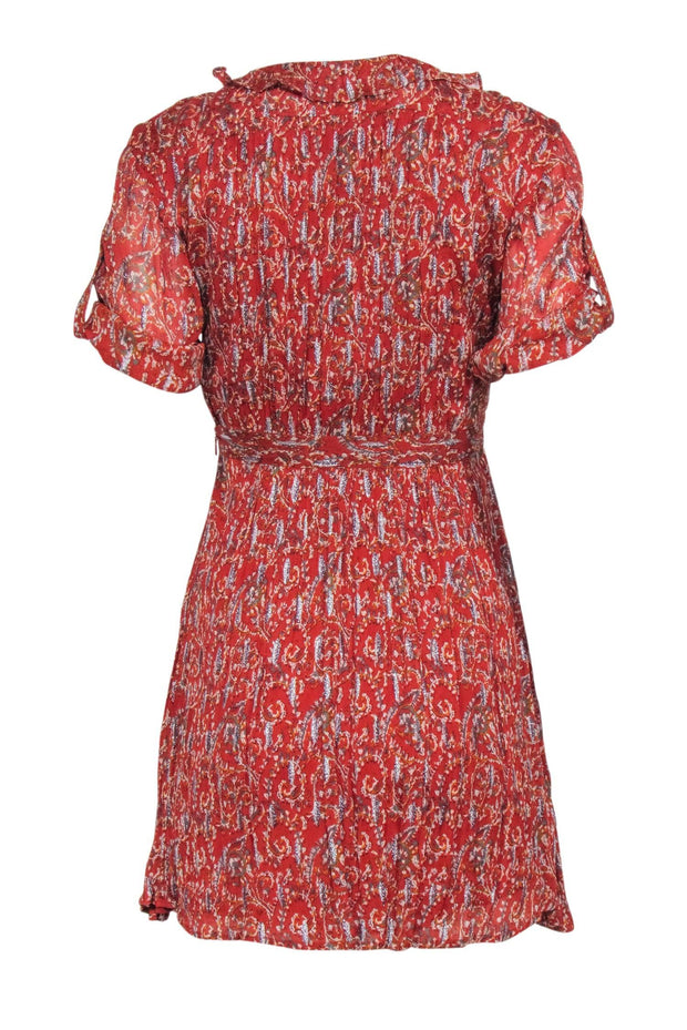 Current Boutique-Ba&sh - Rust Paisley & Metallic Print Short Sleeve Dress Sz 0