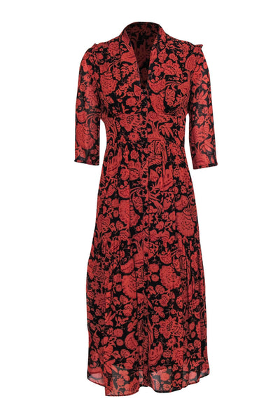 Current Boutique-Ba&sh - Rust Red & Black Paisley Floral Button-Front Maxi Dress Sz XS