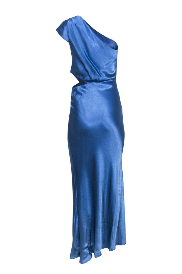 Current Boutique-Bec & Bridge - Cornflower Blue Satin One-Shoulder "Delphine" Gown w/ Cutout Sz 6