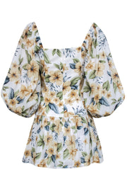 Current Boutique-Bec & Bridge - White Floral Print Puff Sleeve “Fleurette” Drop Waist Dress Sz 4