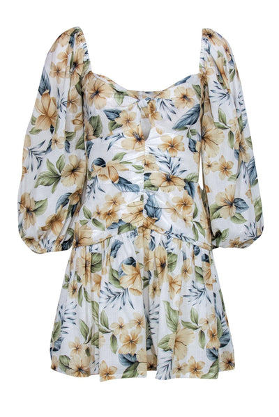 Current Boutique-Bec & Bridge - White Floral Print Puff Sleeve “Fleurette” Drop Waist Dress Sz 4