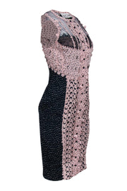 Current Boutique-Beguile - Pink & Navy Polka Dot Button-Up Dress w/ Cutout Detail Sz 2