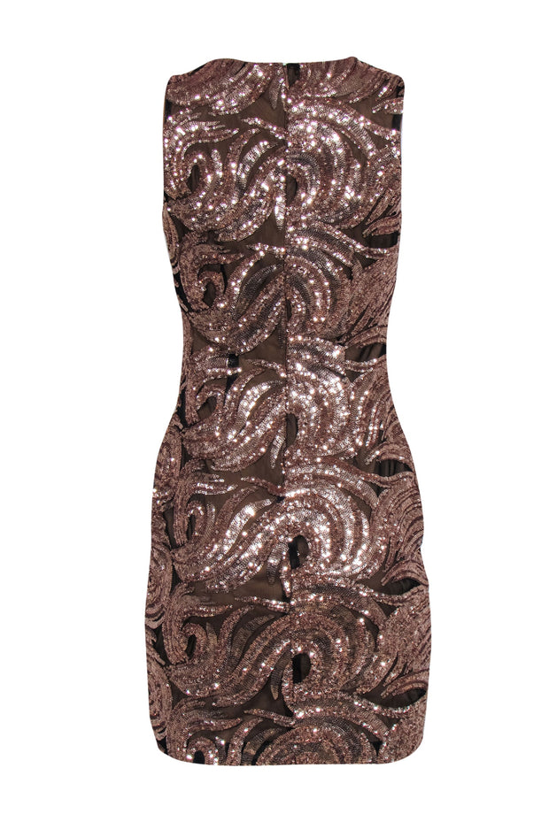Current Boutique-Belle Badgley Mischka - Rose Gold Sequin Dress w/ Black Mesh Sz 2