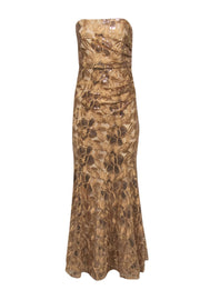 Current Boutique-Belle by Badgley Mischka - Gold Floral Embroidered Strapless Mermaid Gown Sz 6