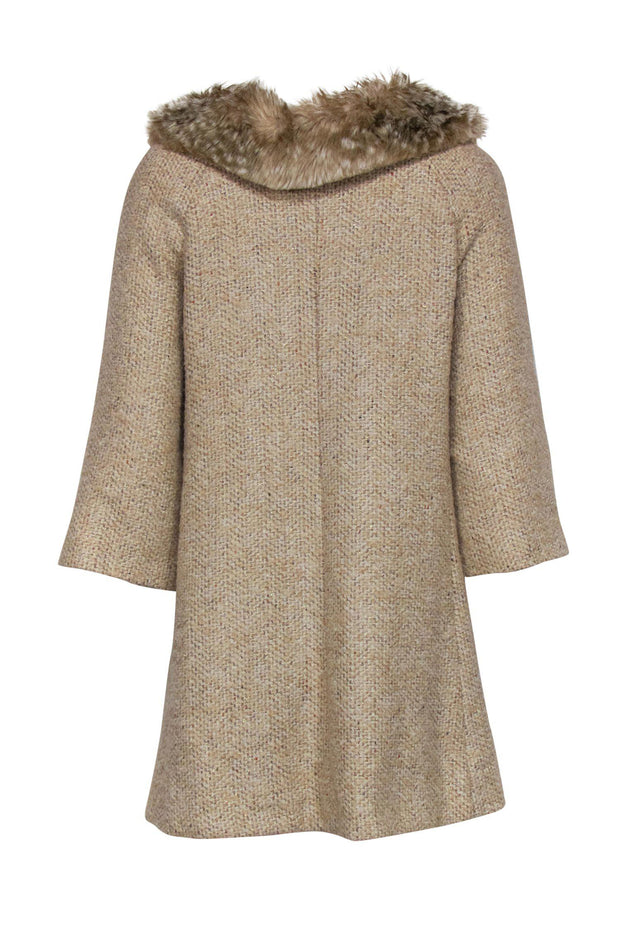 Current Boutique-Beth Bowley - Beige Metallic Tweed Button-Up Coat w/ Faux Fur Collar Sz 10