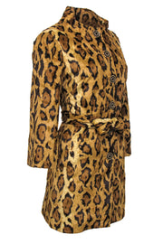 Current Boutique-Beth Bowley - Tan Leopard Print Faux Fur Button-Up Trench Coat Sz 10