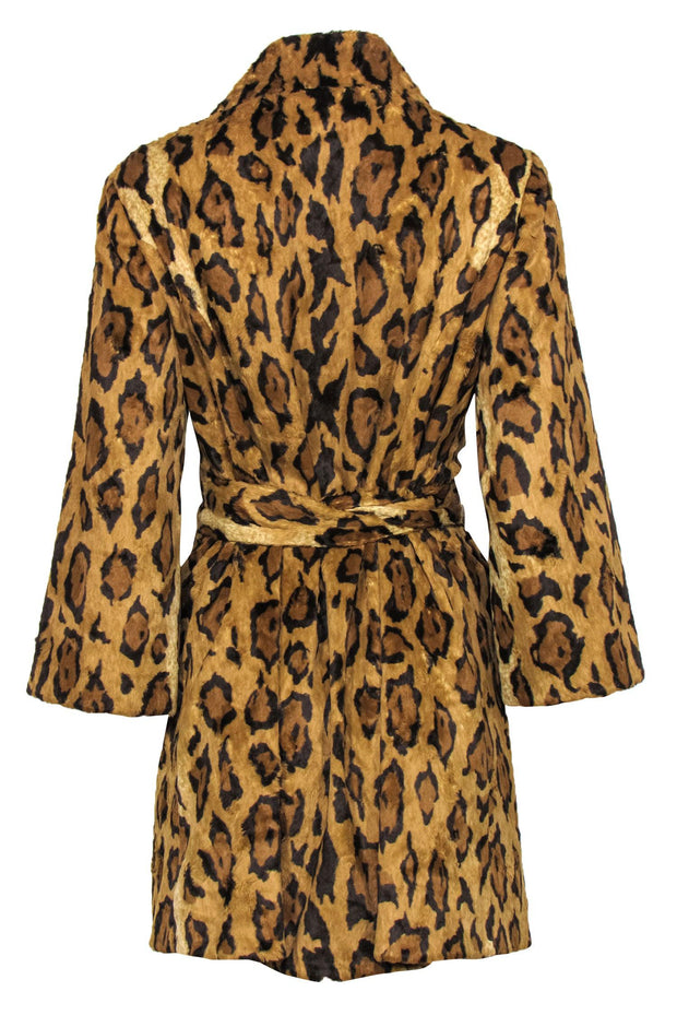 Current Boutique-Beth Bowley - Tan Leopard Print Faux Fur Button-Up Trench Coat Sz 10