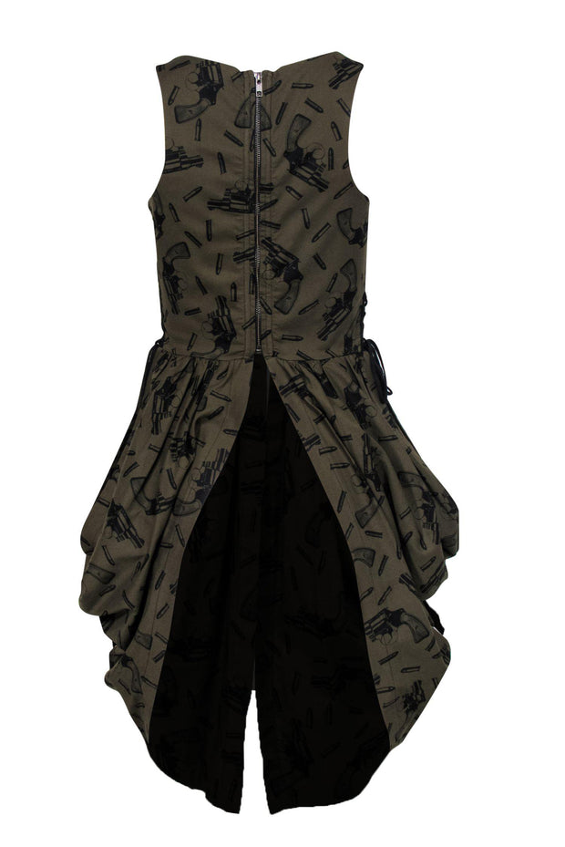 Current Boutique-Betsey Johnson - Army Green Corset-Style Lace-Up Vest w/ Gun Print Sz 6