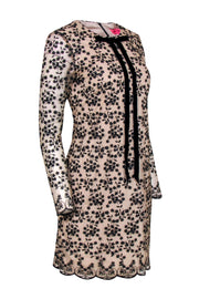 Current Boutique-Betsey Johnson - Beige & Black Floral Embroidered Long Sleeve Shift Dress Sz 6