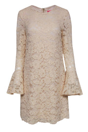 Current Boutique-Betsey Johnson - Beige Floral Lace Bell Sleeve Shift Dress Sz 10