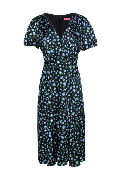 Current Boutique-Betsey Johnson - Black & Blue Floral Satin Babydoll Dress Sz 8