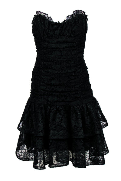 Current Boutique-Betsey Johnson - Black Floral Lace Strapless Fitted Dress w/ Flounce Hem Sz 8
