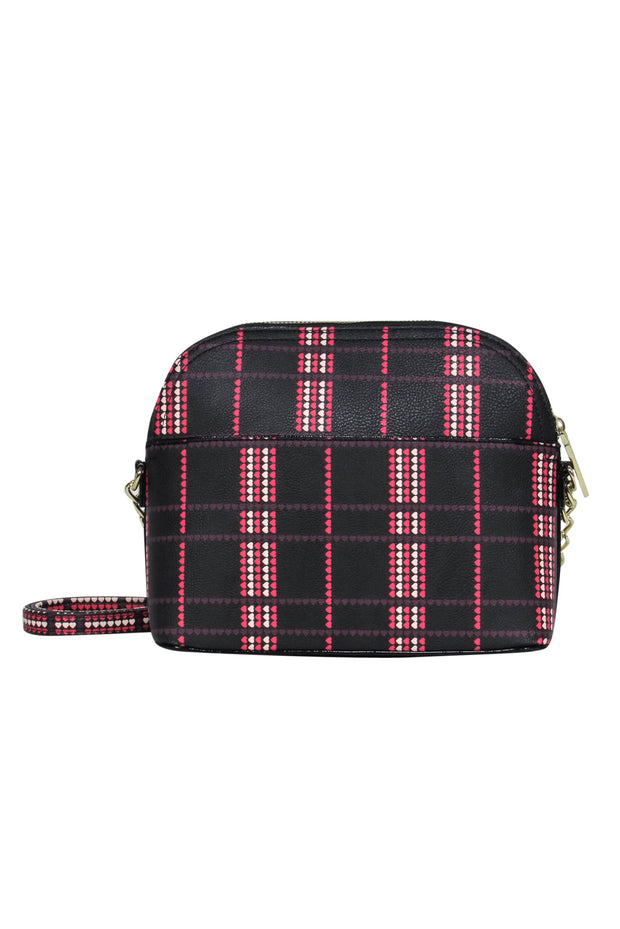Current Boutique-Betsey Johnson - Black, Pink & White Heart Grid Print Gold Chain Crossbody