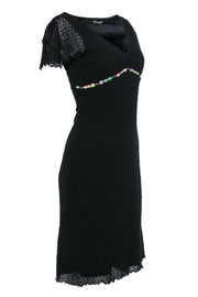 Current Boutique-Betsey Johnson - Black Polka Dot Flutter Sleeve Dress w/ Floral Trim Sz L