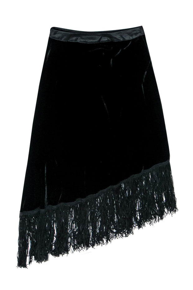 Current Boutique-Betsey Johnson - Black Velvet Asymmetric Skirt w/ Fringe Sz 2