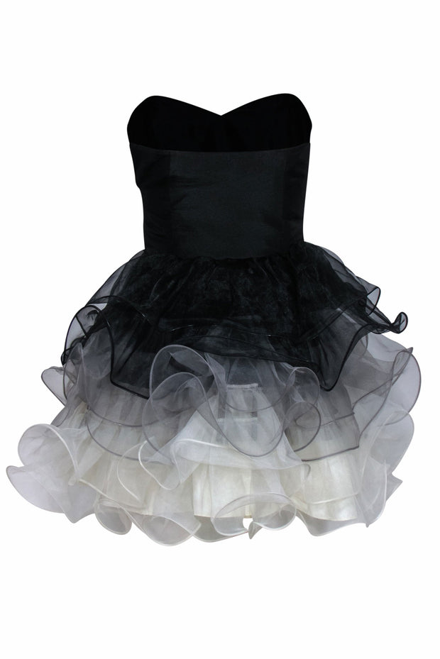 Current Boutique-Betsey Johnson - Black, White & Grey Ombre Strapless Tulle Mini Dress Sz 2