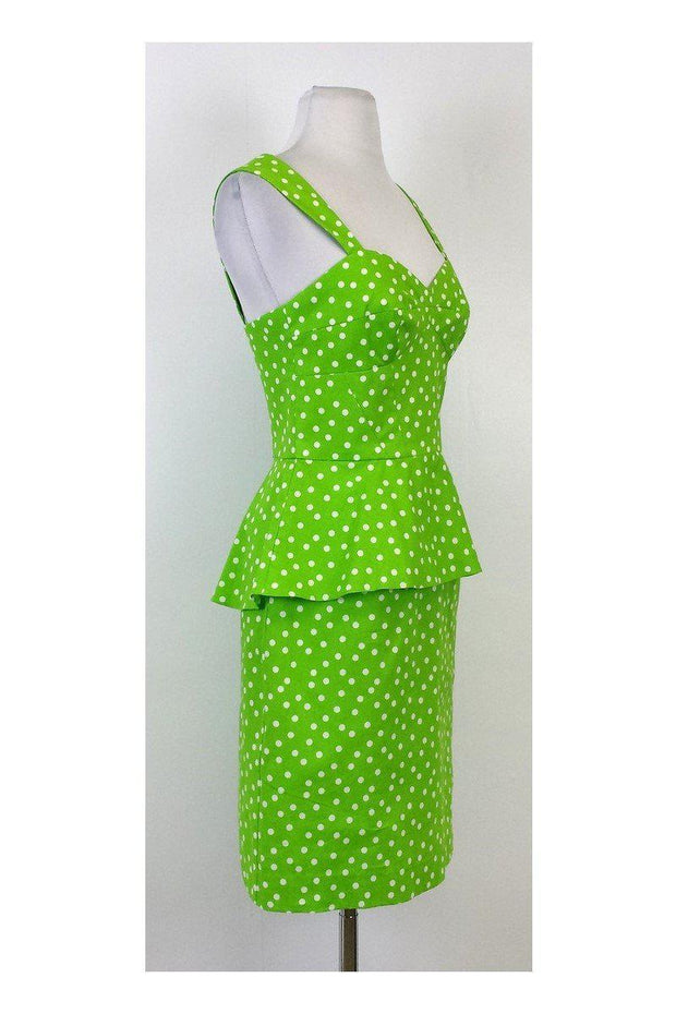 Current Boutique-Betsey Johnson - Green & White Polka Dot Peplum Dress Sz 4