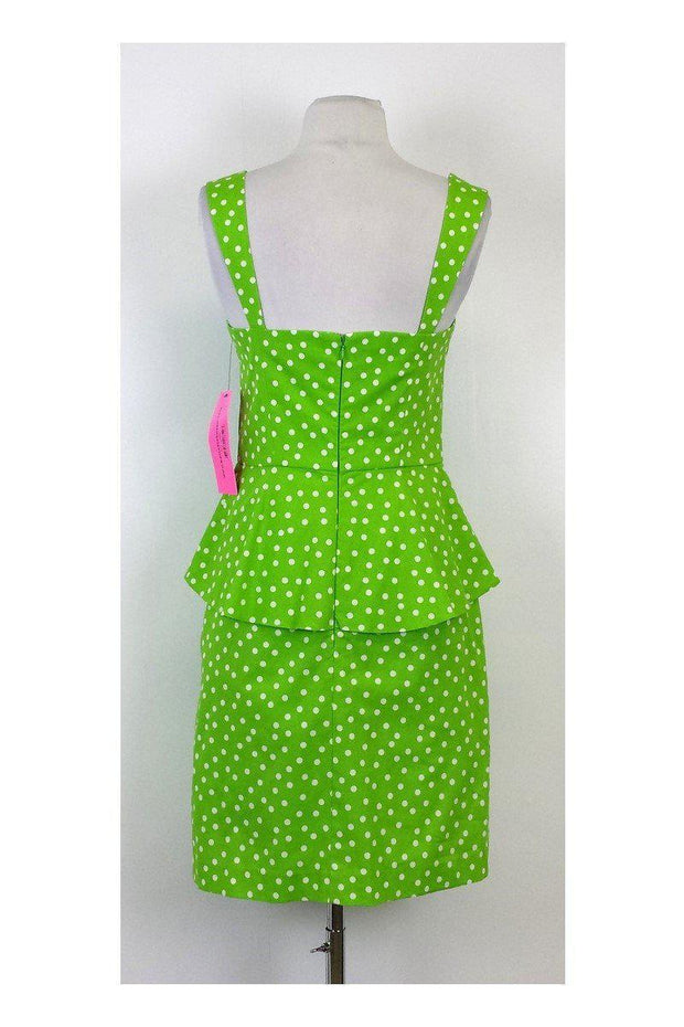 Current Boutique-Betsey Johnson - Green & White Polka Dot Peplum Dress Sz 4