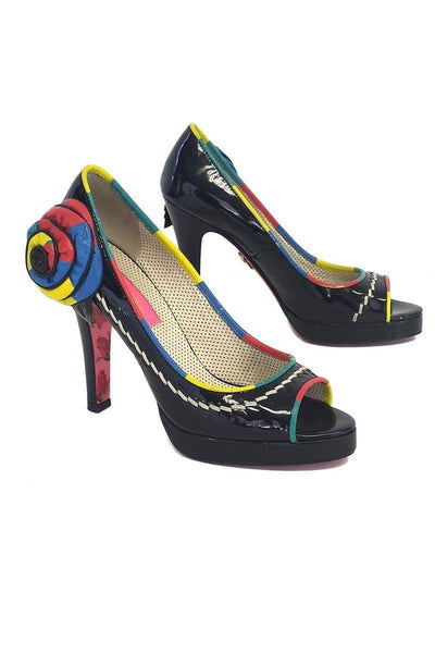 Current Boutique-Betsey Johnson - Multicolor Patent Leather Peep Toe Heels Sz 6.5