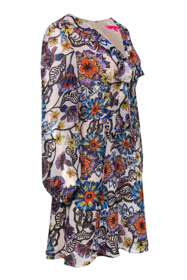 Current Boutique-Betsey Johnson - Multicolored Floral Print A-Line Dress w/ Necktie Sz 8
