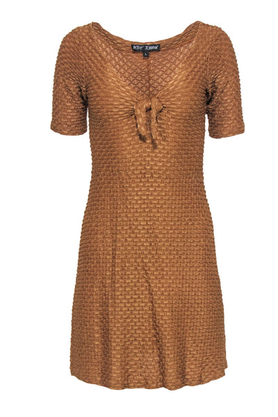 Current Boutique-Betsey Johnson - Vintage Brown Woven Textured Knot Front Mini Dress Sz L