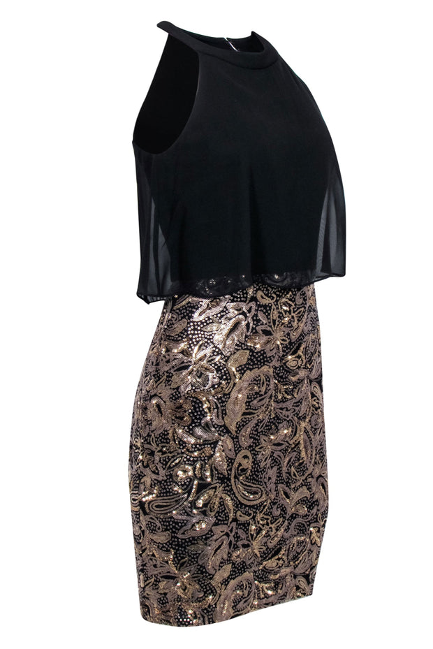 Current Boutique-Betsy & Adam - Black & Gold Sequin Skirt Dress Sz 6